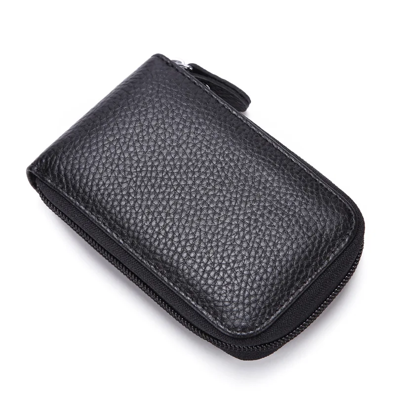 Genuine Leather Credit Card Holder RFID Blocking Accordion Small Card Case Wallet Zip Coin Purse for Women & Men