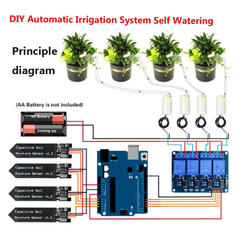 DIY Automatic Irrigation System Self Watering DIY Kit Garden Greenhouse Flower Water Pump Soil Moisture Sensor