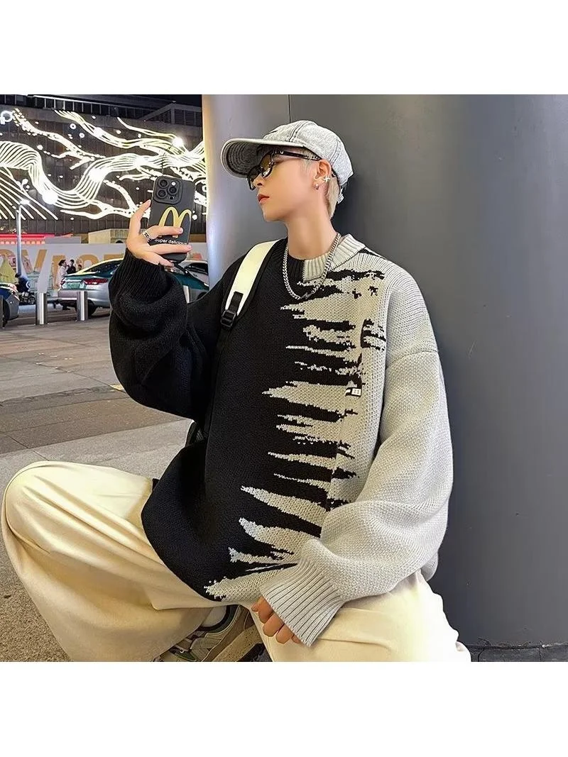 

Men's Faionable round Ne Sweater Loose Fit Korean Sle Autumn Winter Polyester Fiber Ciwalk Casual Vintage Sweater