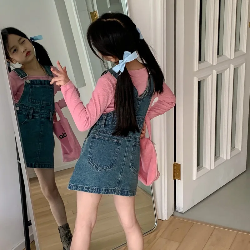 Girls' Suspender Skirt Autumn Clothing Western Style Fashion Denim Brace Short SkirtALine Skirt Children One Piece Dropshipping