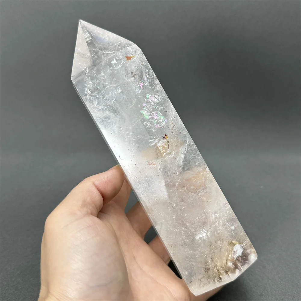 

Natural White Crystal Quartz Tower Hexagonal Prism Obelisk Healing Energy Aura Meditation Wand Home Wealth Decoration Gift