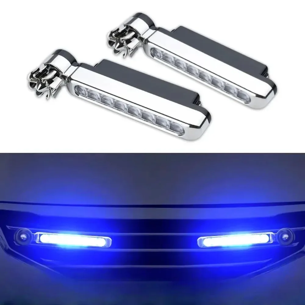 2pcs Car Wind Power Daytime Running Light LED Front Center Net Auxiliary Light Auto DIY Decoration Supplies Wind Energy Lamp