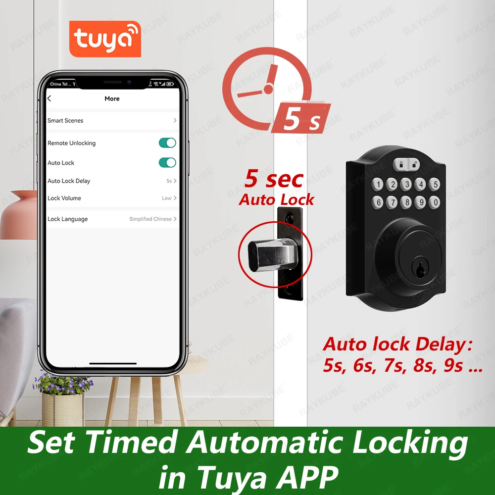 RAYKUBE Tuya BLE Timed automatic lock Deadbolt Smart Door Lock Digital Lock With Password/Key/APP Remote Unlock D904/D905/D906