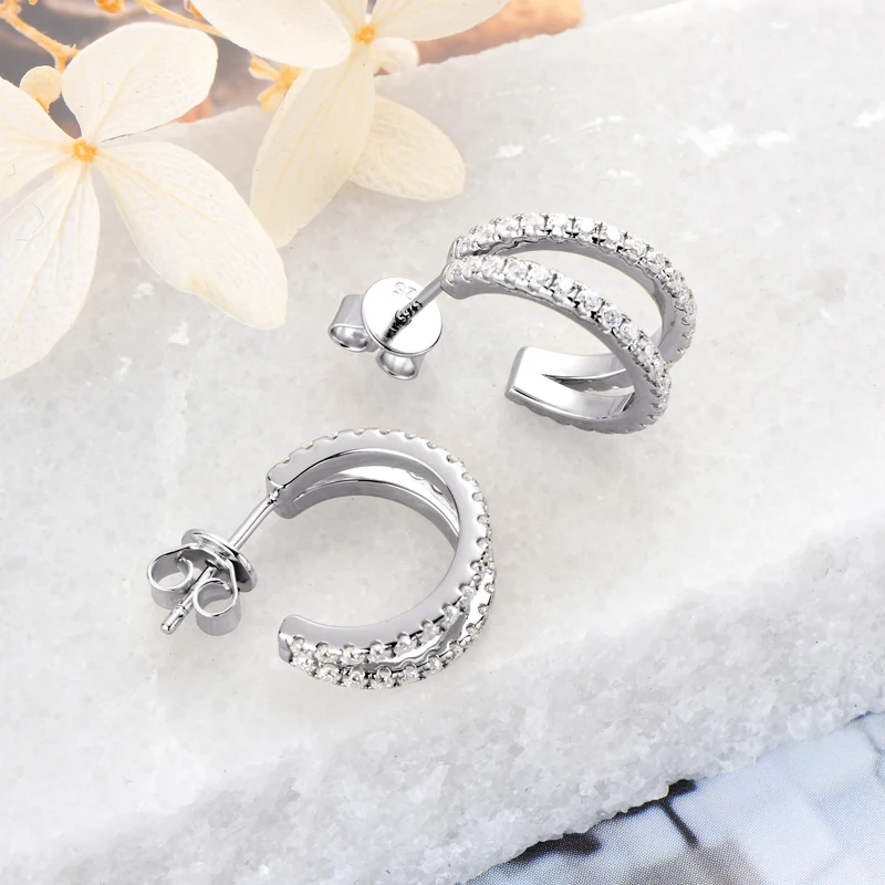 100% Moissanite Split Huggie Earrings for Wome 1.4mm Diamond  Christmas Earrings Real Silver 925 Half Hoops High Quality Jewelry