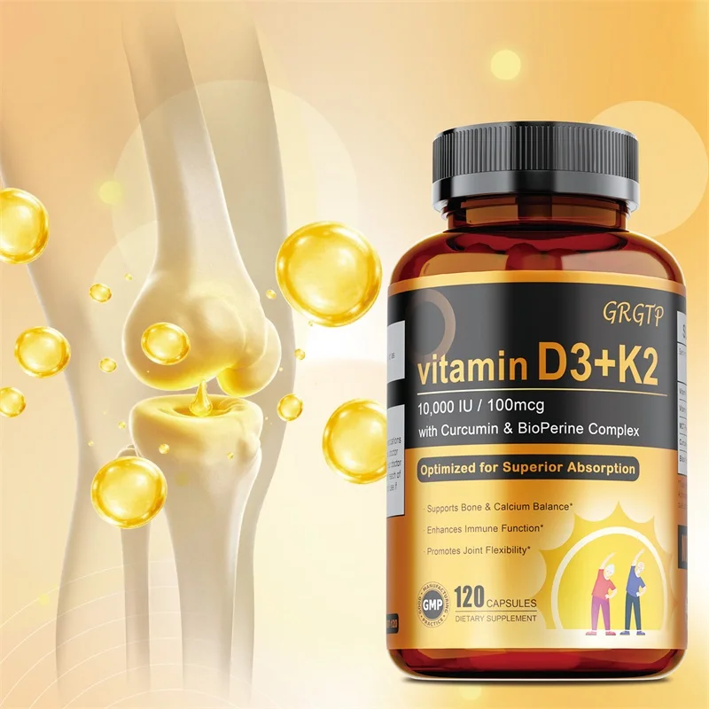 Vitamin D3+K2 - Contains Curcumin and Black Pepper, Provides Immune Support, and Promotes Bone and Overall Health