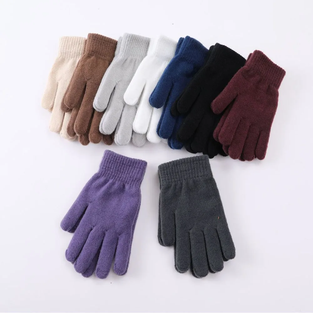 Winter Knitted Plush Gloves Women Men Autumn Thickened Solid Color Full Finger Mittens Hand Warmer Gloves Couple Cycling Gloves