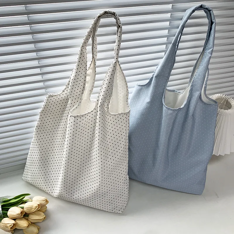 

Retro Ins Polka Dots Versatile Casual Tote Bag For Women Large Capacity Shoulder Bag For College Students Class Canvas Bag