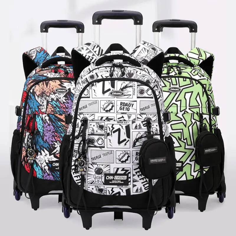 Children School Trolley Backpack For Kids Boys Wheeled Backpack Set School Bag With Wheels Rolling Luggage Bag Student Book Bag