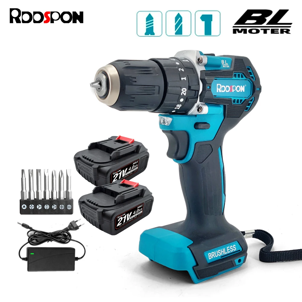 21V Cordless Electric Drill Brushless Electric Impact Drill 3 in 1 10mm  Electric Cordless Screwdriver For Makita 18v Battery