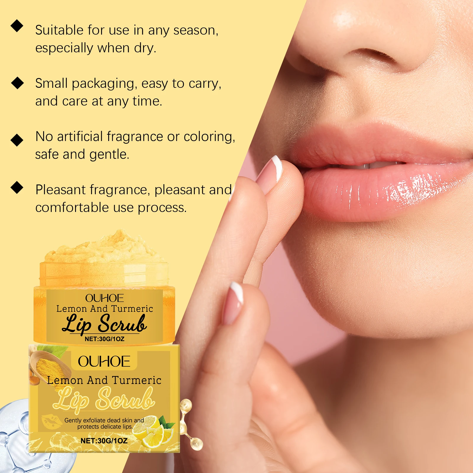 Turmeric Lemon Lip Scrub Natural Plant Extract Smoothing Brightening Lip Care For Dry Chapped Peeling K-Beauty Prep Lips