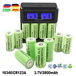 4/8PCS 16340 Rechargeable Batteries CR123A Battery 2800mAh 3.7V Li-ion LED Flashlight Travel Wall With LCD Dual Charger Battery