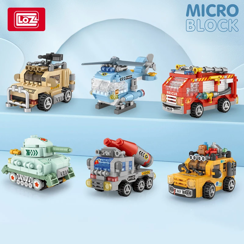 LOZ Micro Drill Granule Militärpanzer Militärflugzeug Feuerwehrauto-Modell zusammengebaute Bausteine Spielzeuggeschenk für Jungen und Mädchen