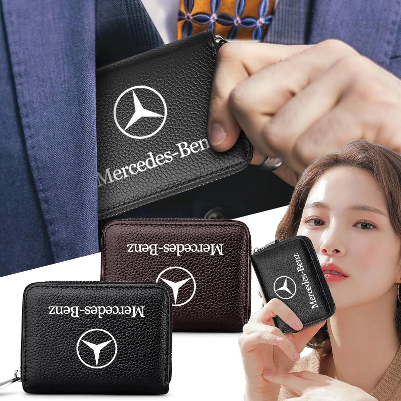 Leather Car Driver\'s License, ID Card, Bank Card Wallet Car Accessories For Mercedes Benz A B C R G Class AMG W211 W204 W210