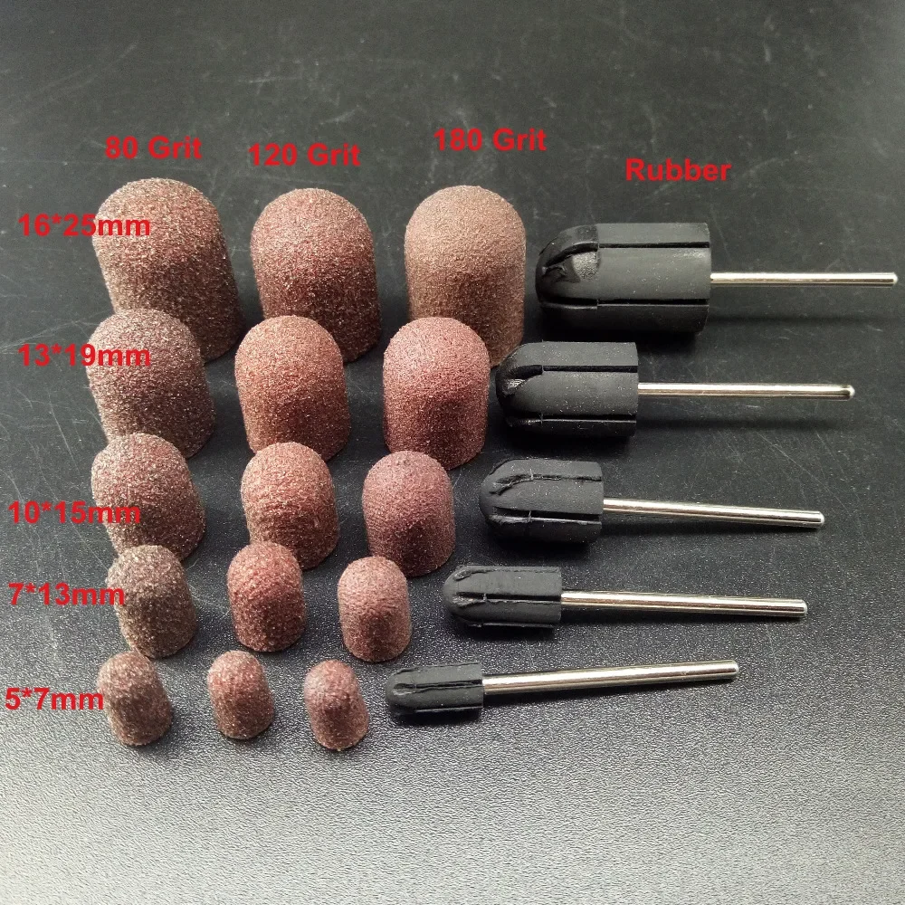 

5pcs/lot 5*11 7*13 10*15 13*19 16*25 professional Nail sanding cap ! for nail drill manicure pedicure,3 Grit,No Rubber Good