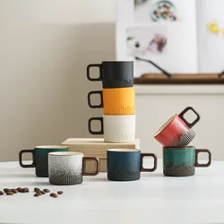 50ml Espresso Coffee Cup Italian Ceramic Cup Small Capacity Teacup Wooden Handle Mug Gradient Latte Flower Mug Drinking Utensils