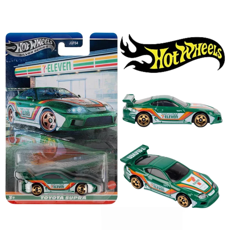 

Новая серия Hot Wheels Silver 7-Eleven, эксклюзивная Toyota Supra, масштаб 1/64, литая под давлением модель автомобиля, настольная игрушка, украшение, подарок для мальчика