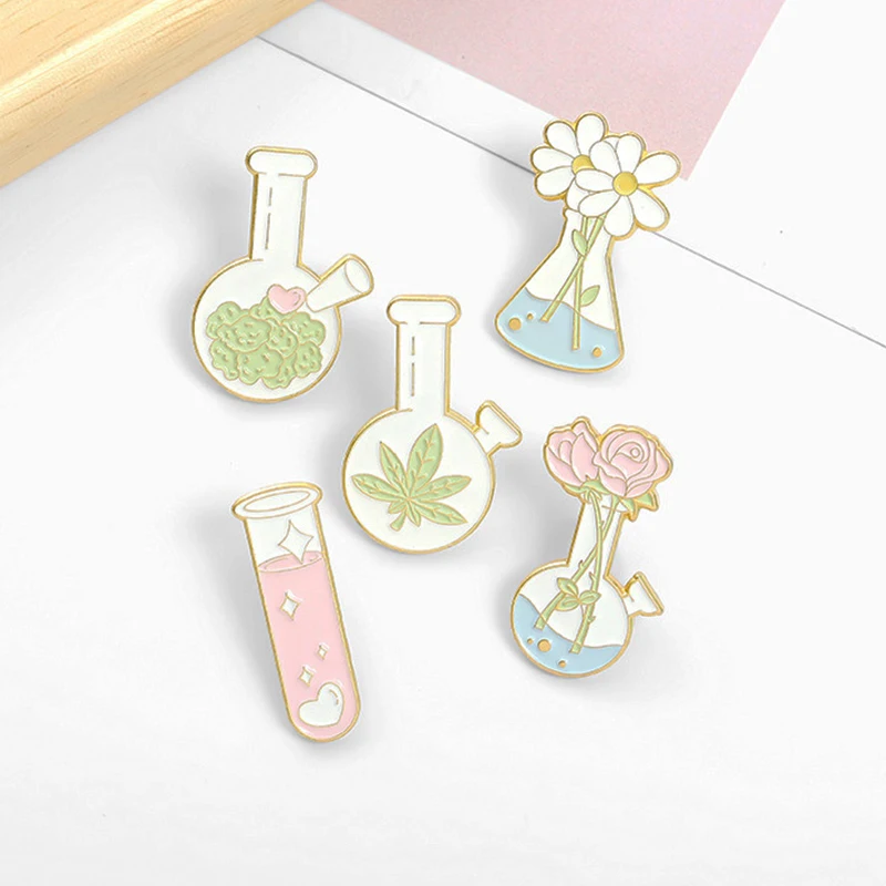 Science Chemical Collection Enamel Pins Creative Test Tube Medicine Bottle Molecule Element Brooches Lapel Badge Jewelry Gifts