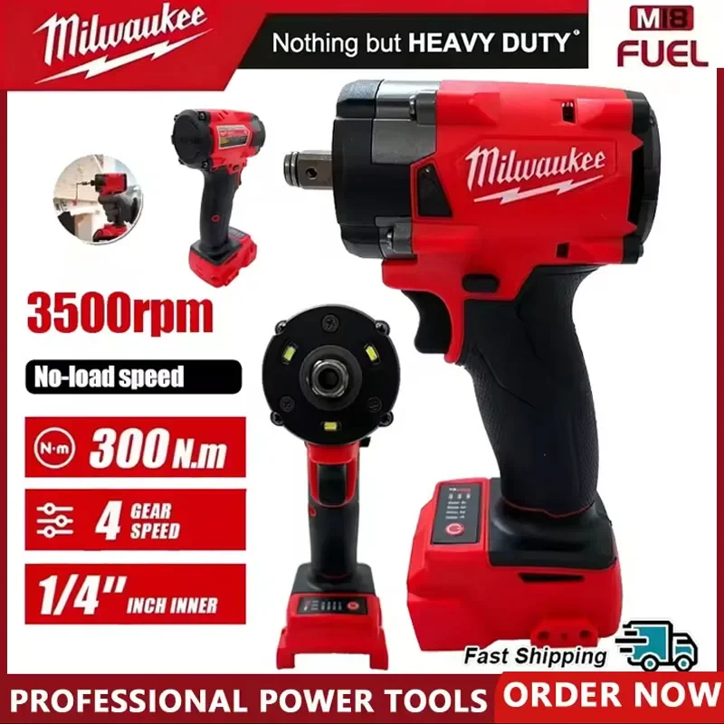 

Milwaukee 1/2'' Brushless Cordless Electric Wrench Impact Drill Rechargeable for 18V Battery Car Truck Repair Screwdriver