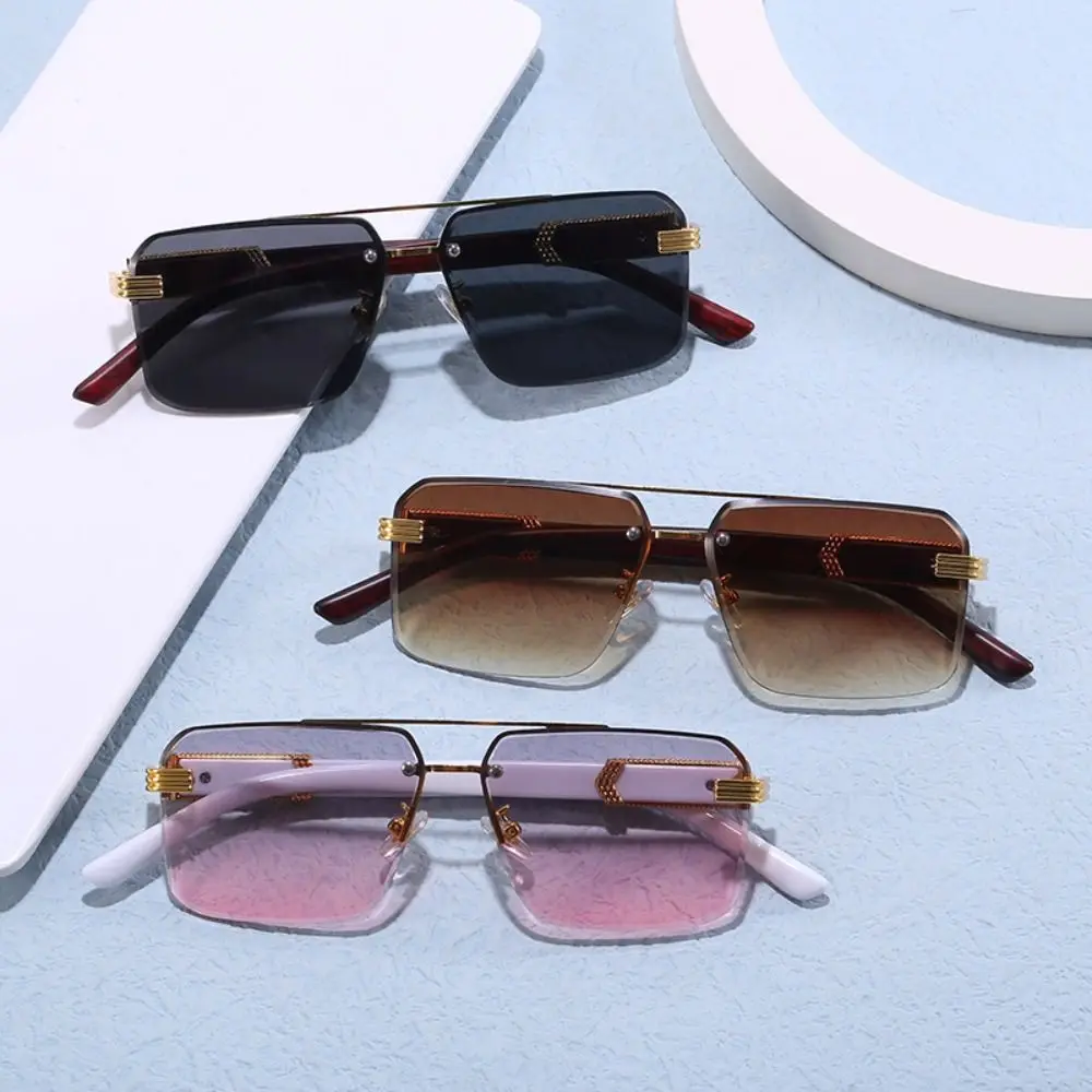 

Vintage UV 400 Rimless Sunglasses Square Frame Punk Men Sunglasses Korean Style Metal Driving Eyewear Streetwear