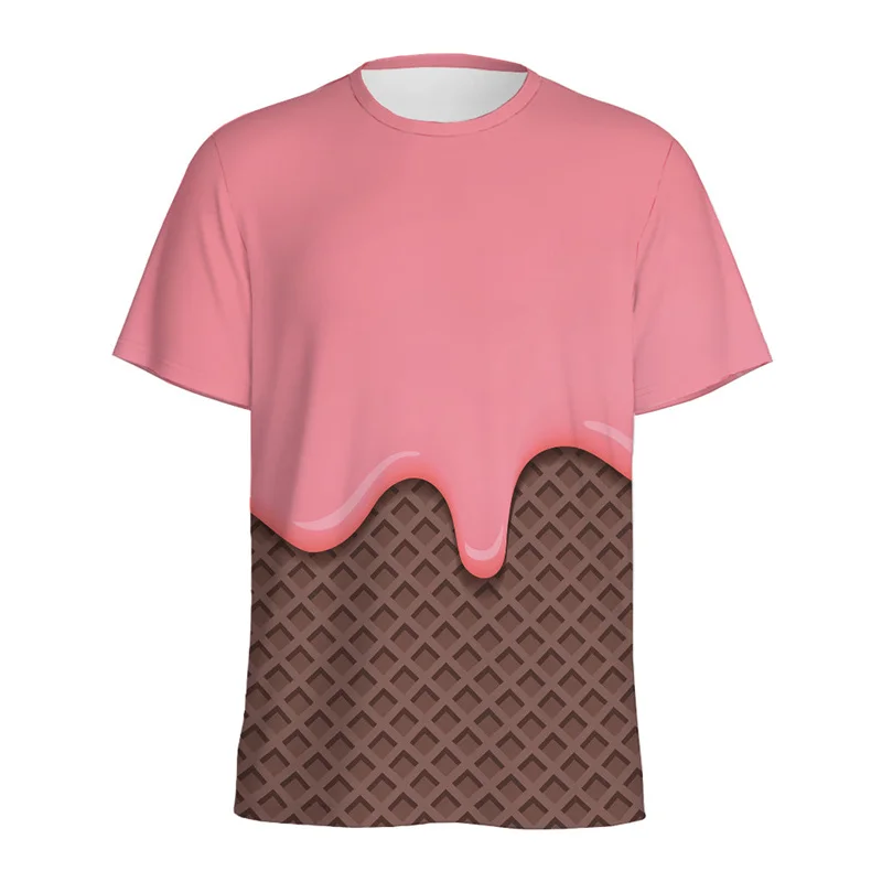 حجم كبير النساء الكرتون الآيس كريم نمط تي شيرت للرجال ثلاثية الأبعاد مطبوعة الغذاء تي شيرت فضفاض قصيرة الأكمام بلايز الجولة الرقبة تي شيرت