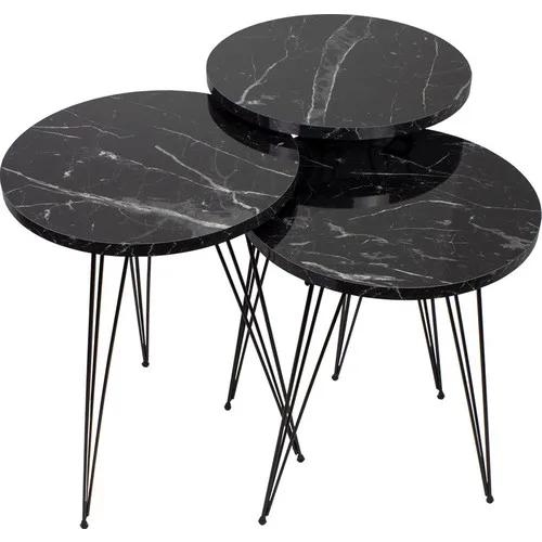 Pratico Furniture Marble Patterned 3'lü Metal Foot Zigon Coffee Table