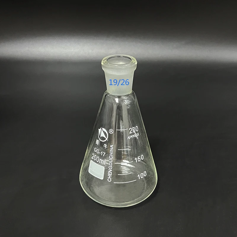 SHUNIU Conical flask with standard ground-in mouth,Capacity 200mL,joint 19/26,Erlenmeyer flask with tick mark