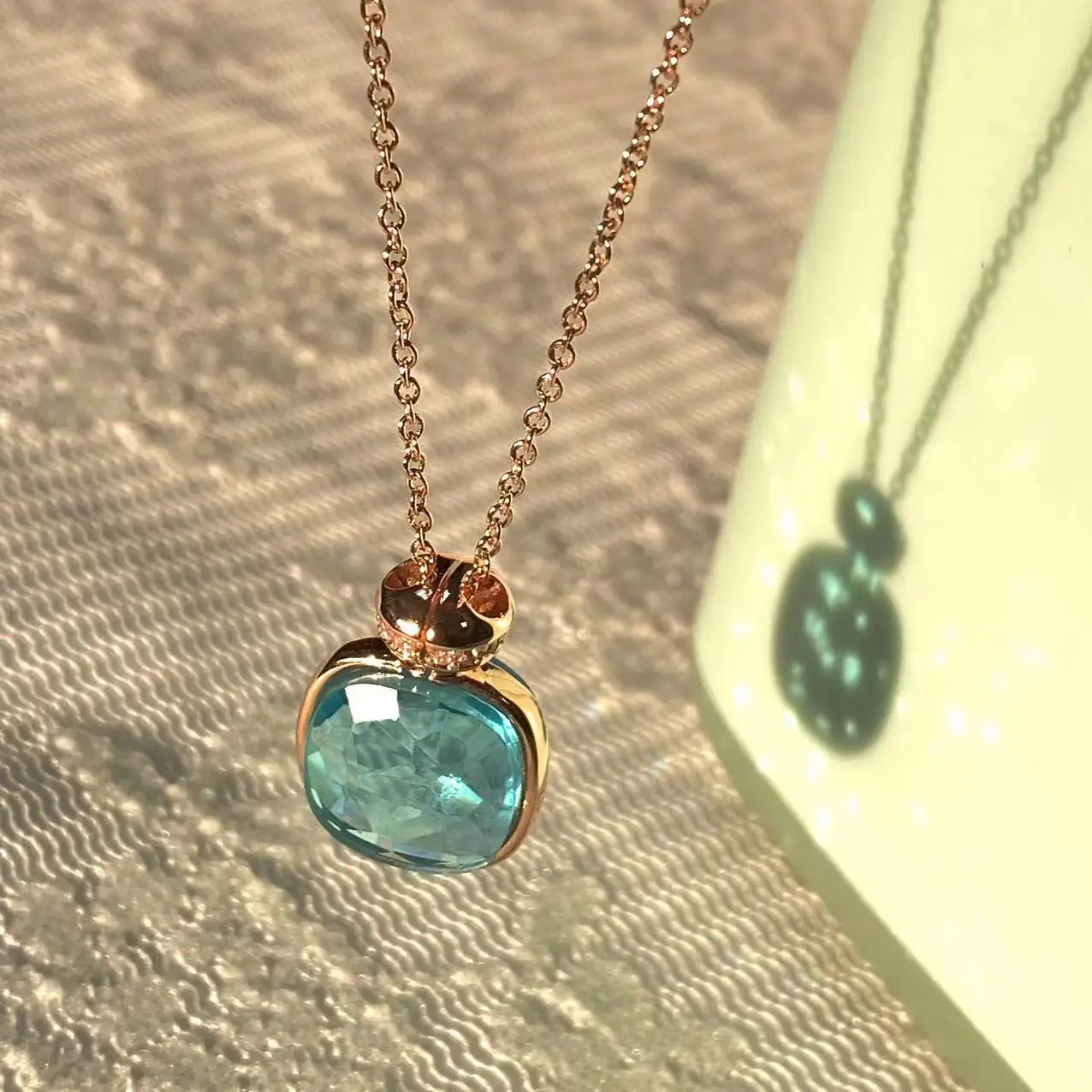 ClassicNudo Pendant Necklace for Women Light Blue Topaz Pendant Candy Color Perfume Bottle Shape Elegant Fashion Jewelry