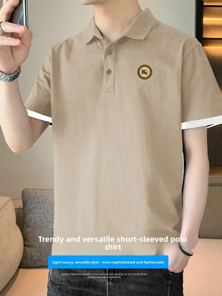 

Loose Fit Ice Silk ort Sve irt Men's Summer 2024 New Sle Turn-down Collar Spor T-irt for Teenagers