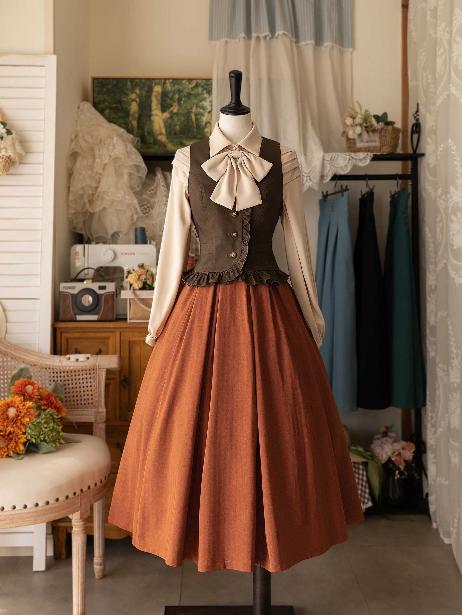 Retro Classical Japanese Style Mori Long Skirt Original Design High Waist A-line Casual All-matched Pleated Skirt Women Summer