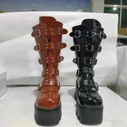 Women's Platform Chunky Heel Shoes 2023 Winter Plus Size Gothic Boots for Women Fashion Ladies Mid Calf Boots Chaussure Femme