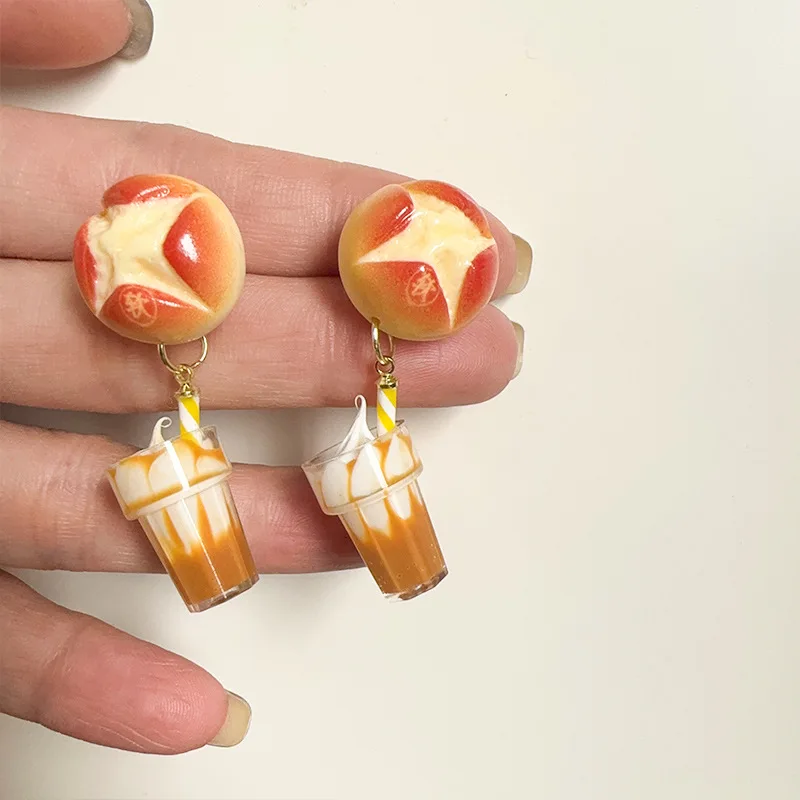 Unique Bread and Coffee Design Cute Earrings Creative Food Shape Resin Earrings Wholesale Funny Statement Jewelry Accessories