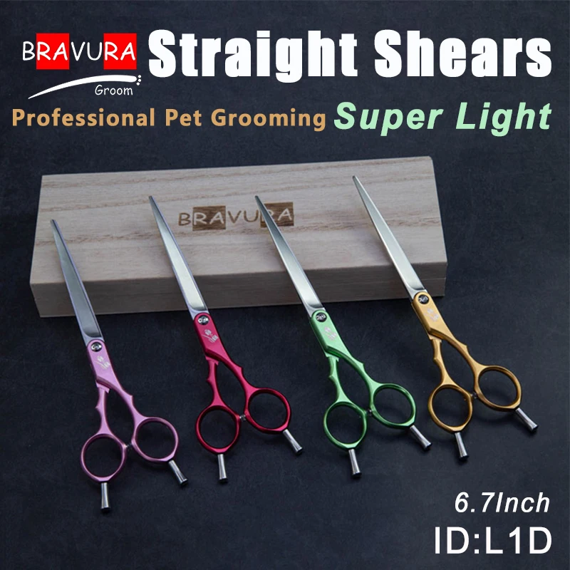 Pet Grooming Straight Shears Scissors Professional Handmade 6.7inch for Cats and Dogs Trimming Cutting Groomer 440C Steel