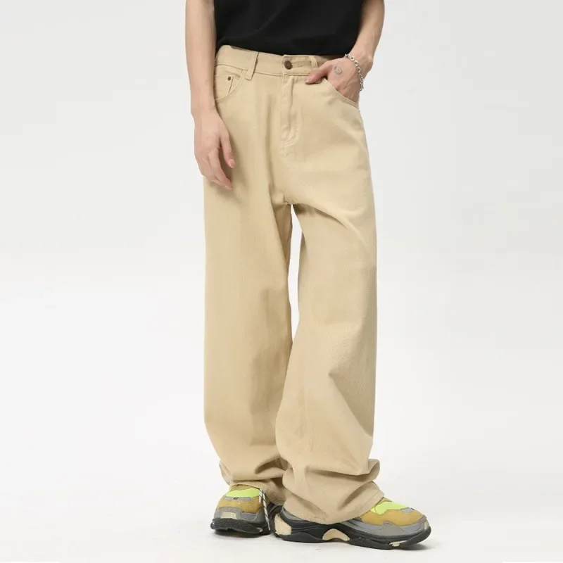 The New Summer 2024 Vintage Khaki Slingy Wide-leg Jeans Are Casual Cargo Pants Men