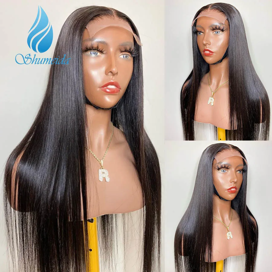 Shumeida 130% Density Human Hair 4x4 Closure Wigs with Middle Part Peruvian Hair Small Closure Wigs For Transparent Lace Closure