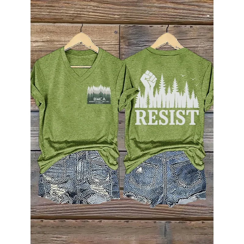 ilstile Women's Short  Retro Save The Boundary Waters BWCAW Print Summer T-Shirts Summer Casual V Neck Black White Blue Tops