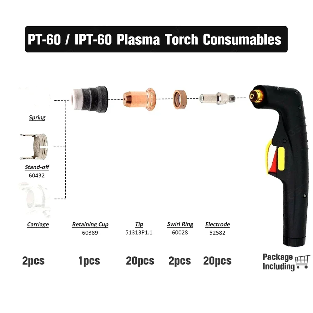 45 قطعة البلازما القاطع المواد الاستهلاكية عدة أقطاب كهربائية نصائح 1.1 مللي متر ل PT-60 الشعلة MT51313P1.1 البلازما قطع فوهة درع كوب