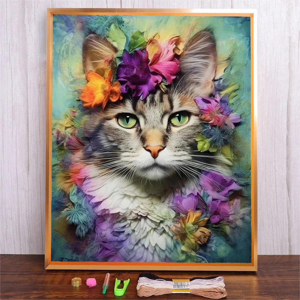 

Flowers Cat Patterns Cross Stitch Set DIY Wholesale 11CT DMC Threads Cross-stitch Kit Embroidery Needlework Crafts Gift