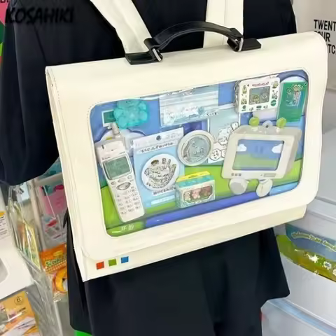 Fashion Transparent Casual Laptop Bag Women Vintage All Match Students Ita Bags Trendy Y2k Aesthetic Preppy Backpacks Streetwear