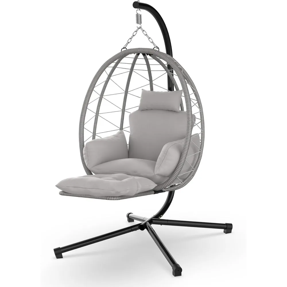 

Hanging Egg Chair with Stand & Leg Rest, Rattan Wicker Swing Chair with UV Resistant Cushion and Pillow, for Outdoor Bedroom