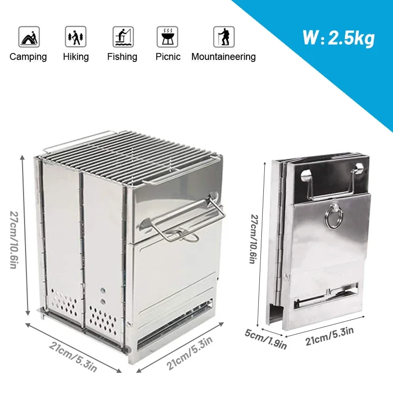 كبير للطي موقد الخشب المحمولة موقد للتخييم في الهواء الطلق الظهر موقد الخشب التخييم شواء شواء نزهة أدوات الطبخ #2
