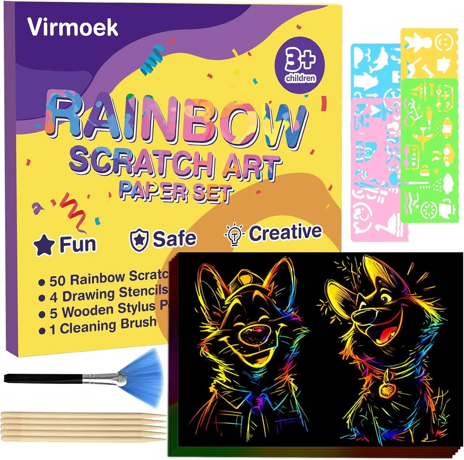

60 Pcs Scratch Art for Kids Ages 3-8 Rainbow Scratch Paper Kit Magic Craft Set Mess-Free Easter Basket Stuffers Christmas Toys