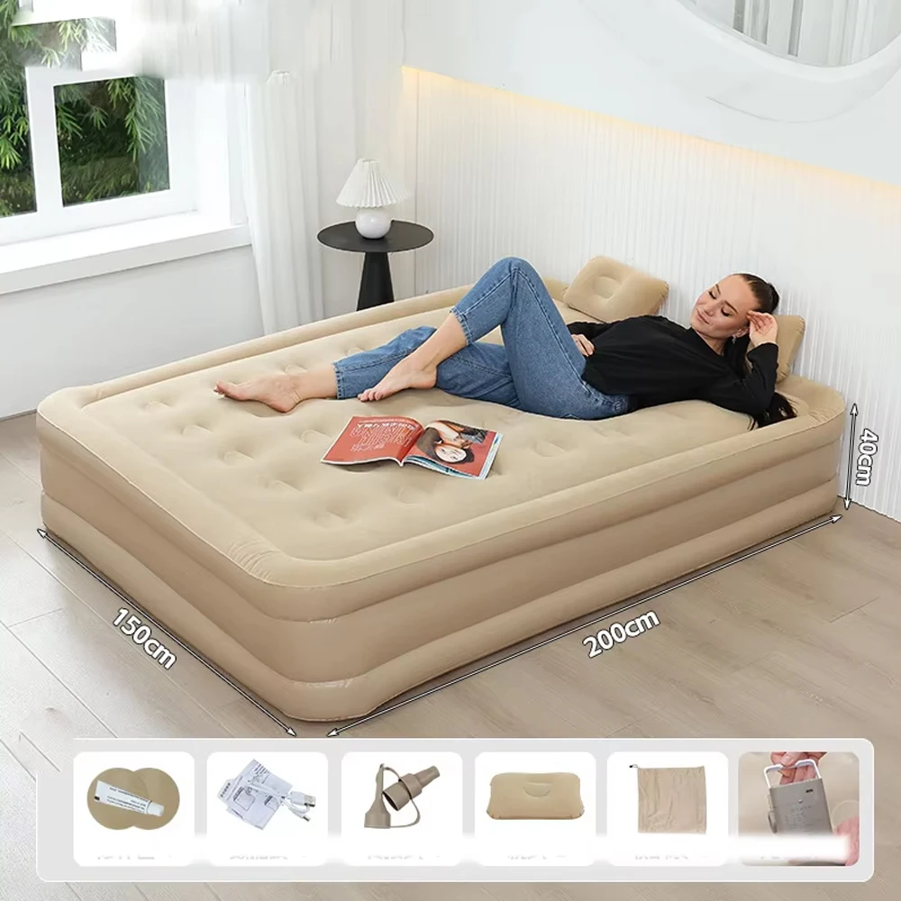 

Luxury 1/2 Person Camping Bed Mat PVC Inflatable Sleeping Mattress Interior Air Mattress Glamping Mats Built-in Pump Thicken Mat