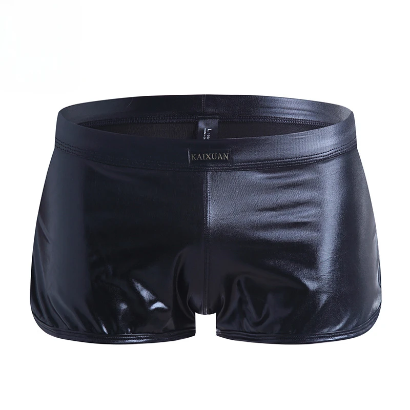 Mens Sexy Boxers Sexy Imitation Leather Underwear U Convex Panties High Elastic Knickers Breathable Lift Buttocks Stage Shorts