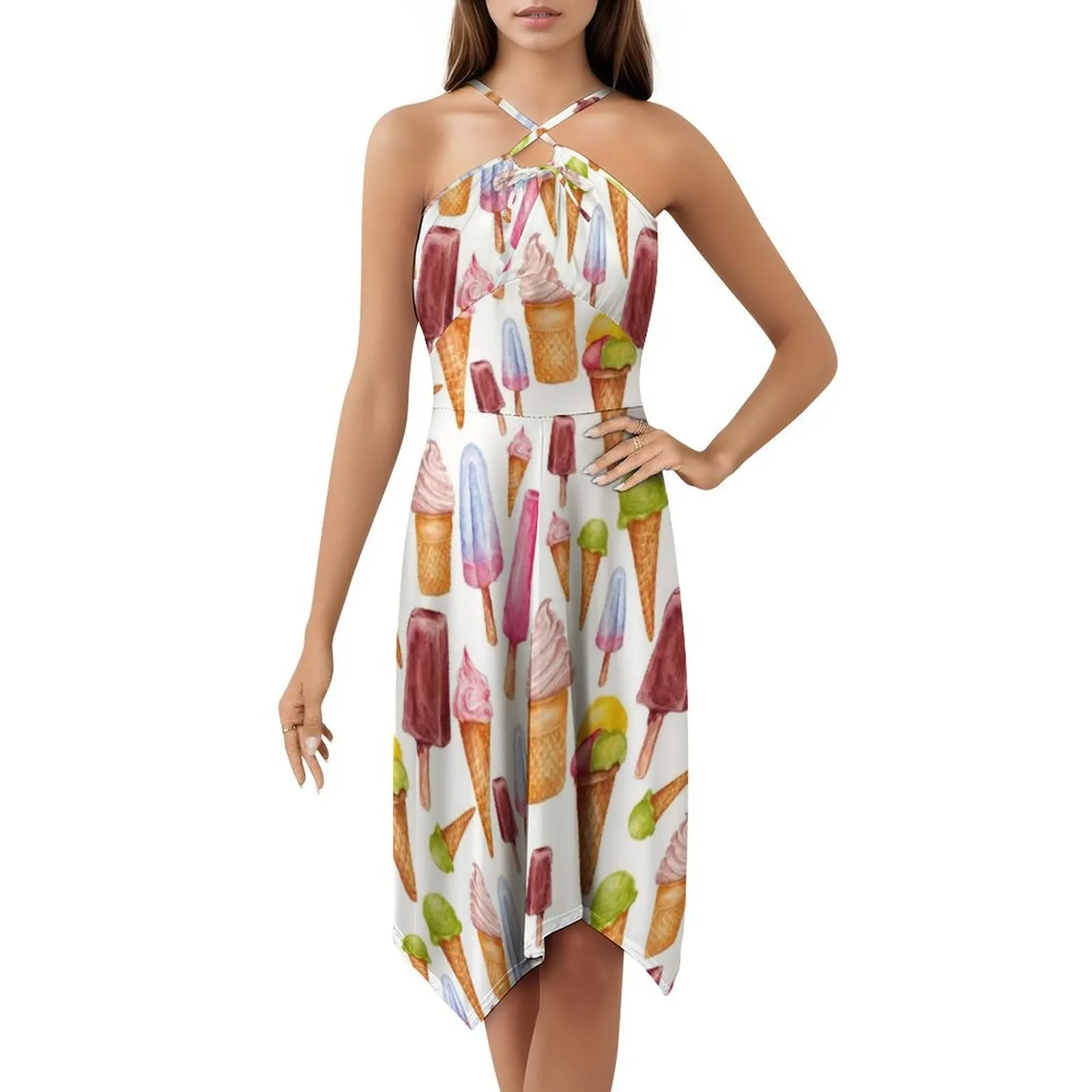 آيس كريم نمط بوهو شيك فستان أنيق موضة شاطئ حفل زفاف ثوب نمط الآيس كريم المائية المياه الملابس النسائية #5