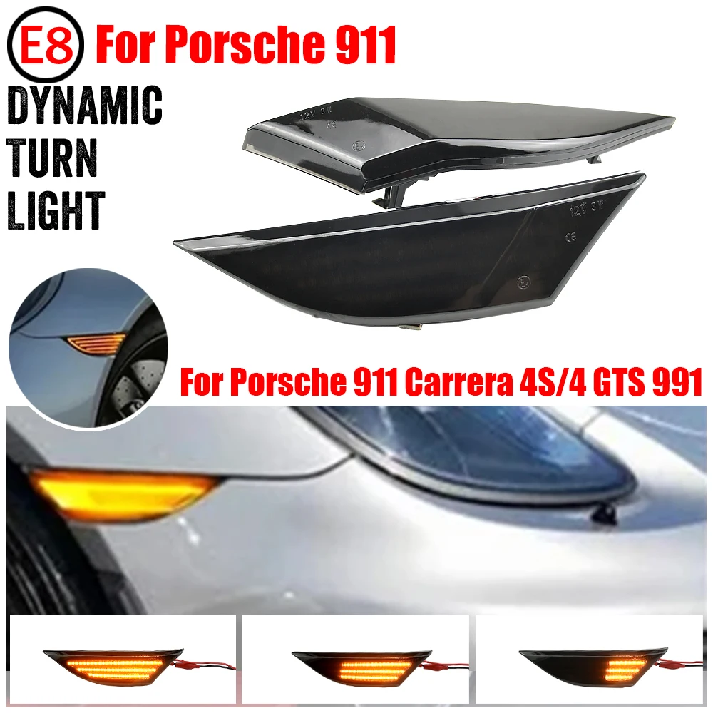 2x LED Dynamic Front Bumper Reflector Side Marker Light Turn Signal Lamps For Porsche 911 Carrera 991 Boxster 981 Cayman 982 GT2