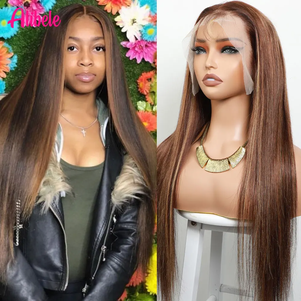 

Alibele P4/27 12A Remy 30 Inch Highlight Lace Frontal Wig Human Hair 13x4 Transparent Lace Front Wig For Women Ombre Colored Wig