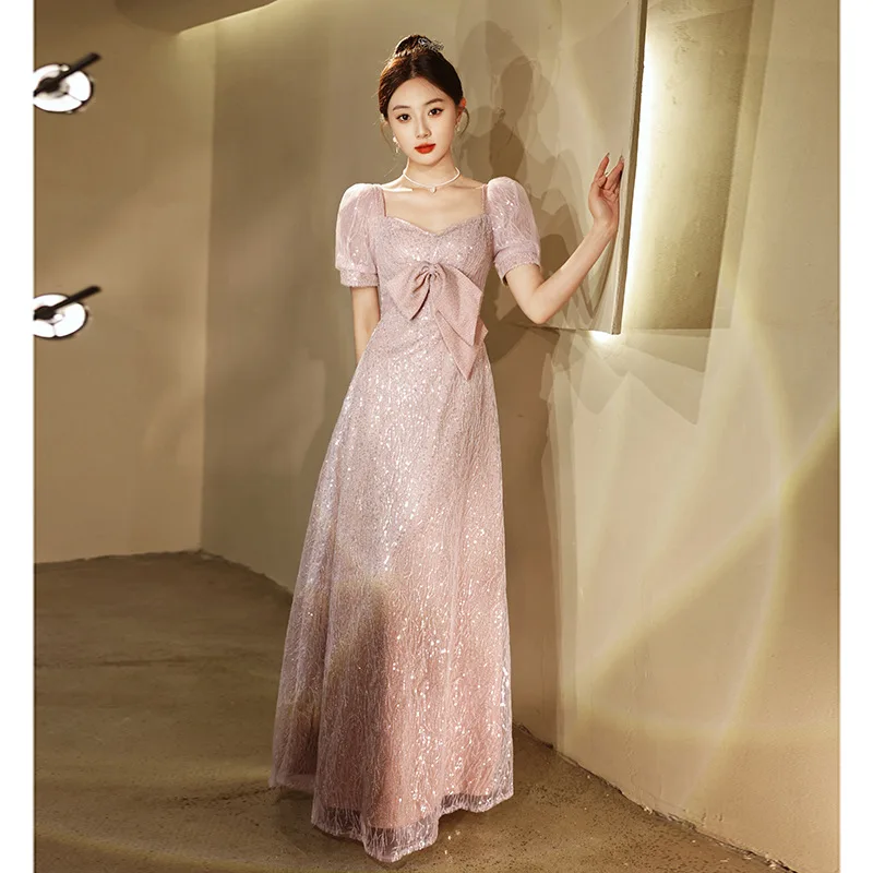 Pink Princess Robe De Soiree Women Sexy Bow Cheongsam Sequins Bandage Prom Dress Female Celebrity Banquet Gown Vestidos De Festa