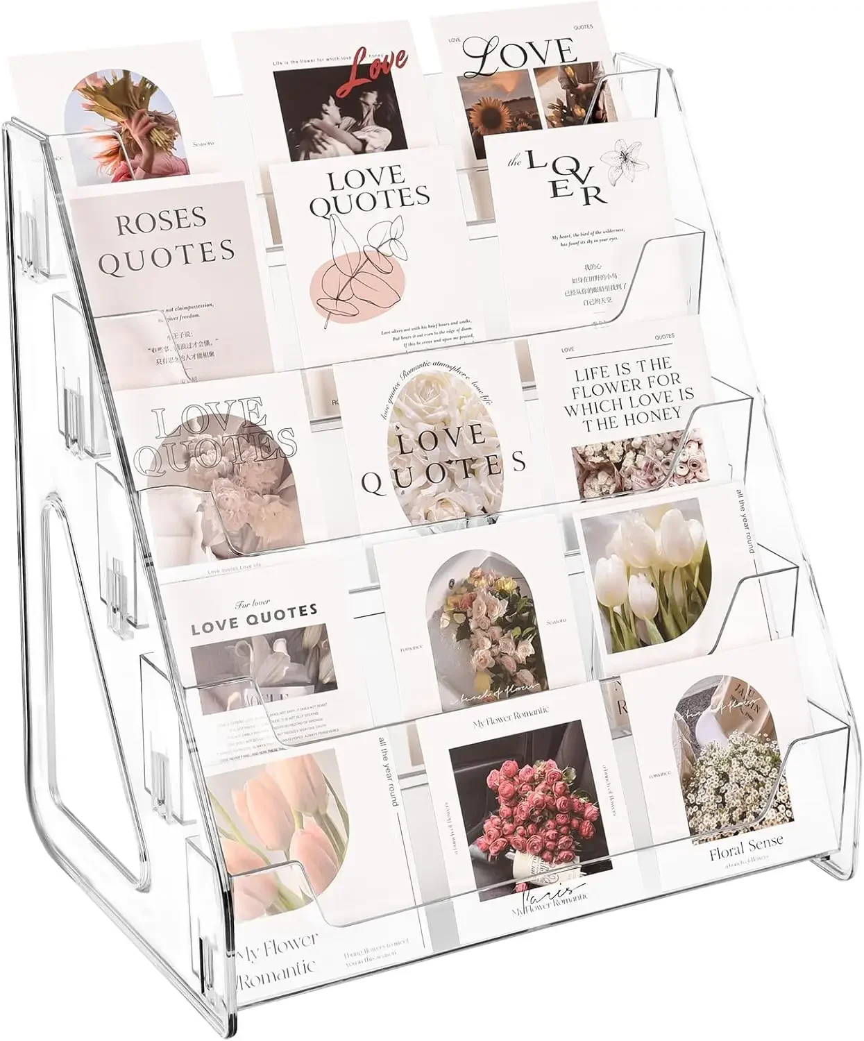 Clear Acrylic 5 Tier Card Organizer, Snap-on Display Rack for Badge, Photo Card, Postcard and Kpop Collectibles