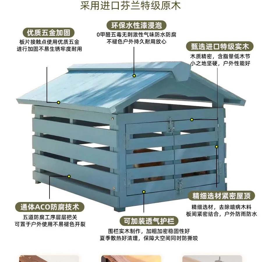 Outdoor wooden dog house kennel house villa large solid wood kennel warm rainproof pet nest enclosed cat house view 2