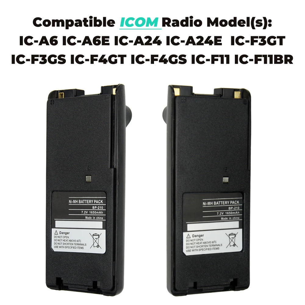 BP-210 batterie Ni-laissée 1650mAh 7.2V pour Icom Walperforated Talkie IC-A6 IC-A24 IC-F30GT IC-F40GT IC-F40GS IC-F3GT IC-F3GS radios bidirectionnelles